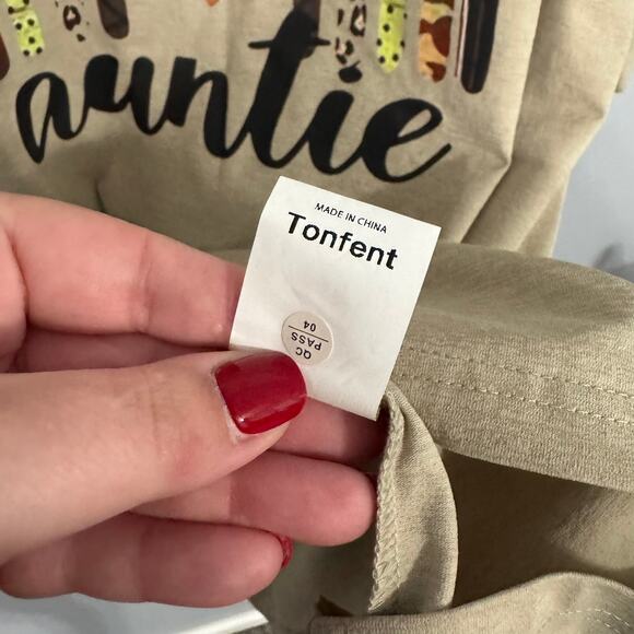 NEW Tonfent Auntie Aunt Short Sleeve Tee Shirt Plus Size 3XL Light Tan w/ Camo - Picture 5 of 6